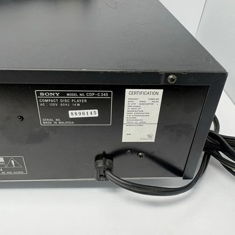 Sony CDP-C345 5 Disc CD Changer Player w/ Remote & RCA Cable Tested